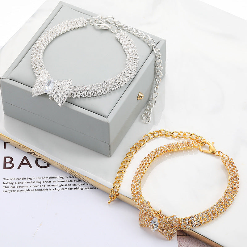 Adjustable Crystal Bow Diamond Pet Collar