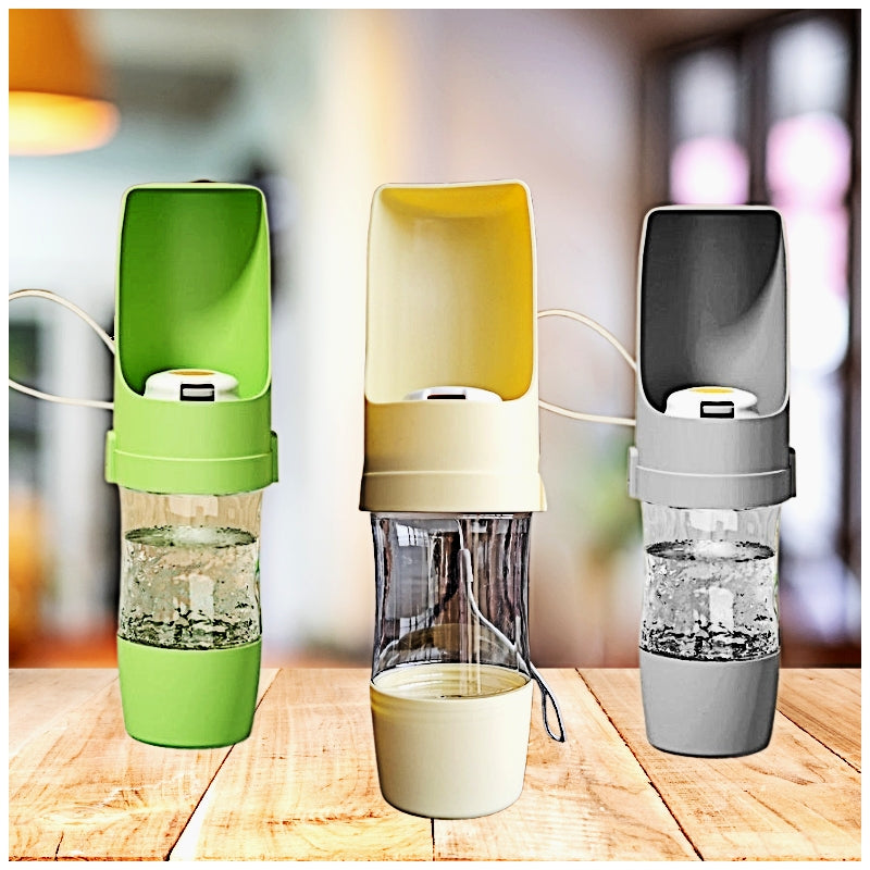 Portable Water Bottle with Cereal Container for Pets
