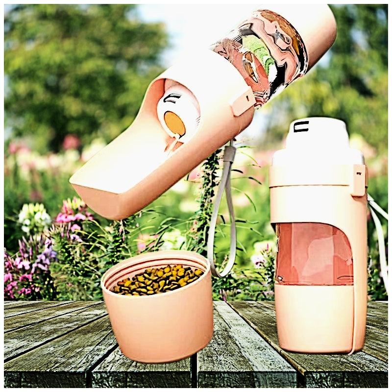 Portable Water Bottle with Cereal Container for Pets