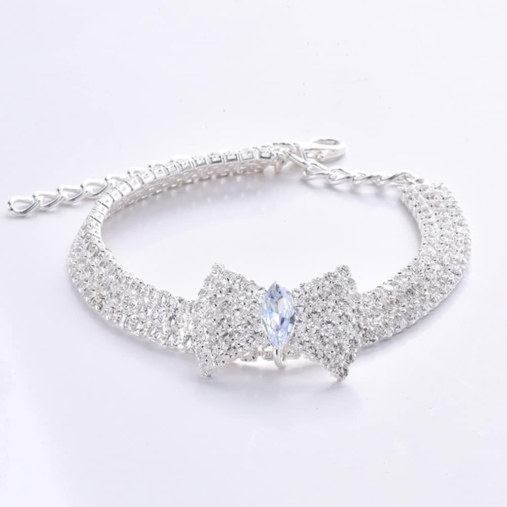 Haustierhalsband mit Diamant- und Kristallschleife, verstellbar