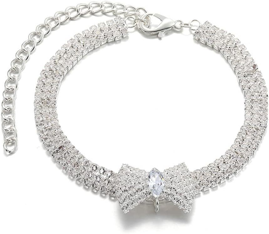 Haustierhalsband mit Diamant- und Kristallschleife, verstellbar